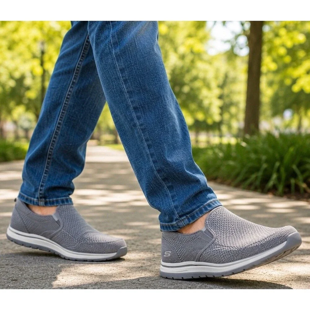 Skechers Men's RelaxedFit Air Cooled Sz 7 Gray Slipon Shoes Walking Sneakers EUC